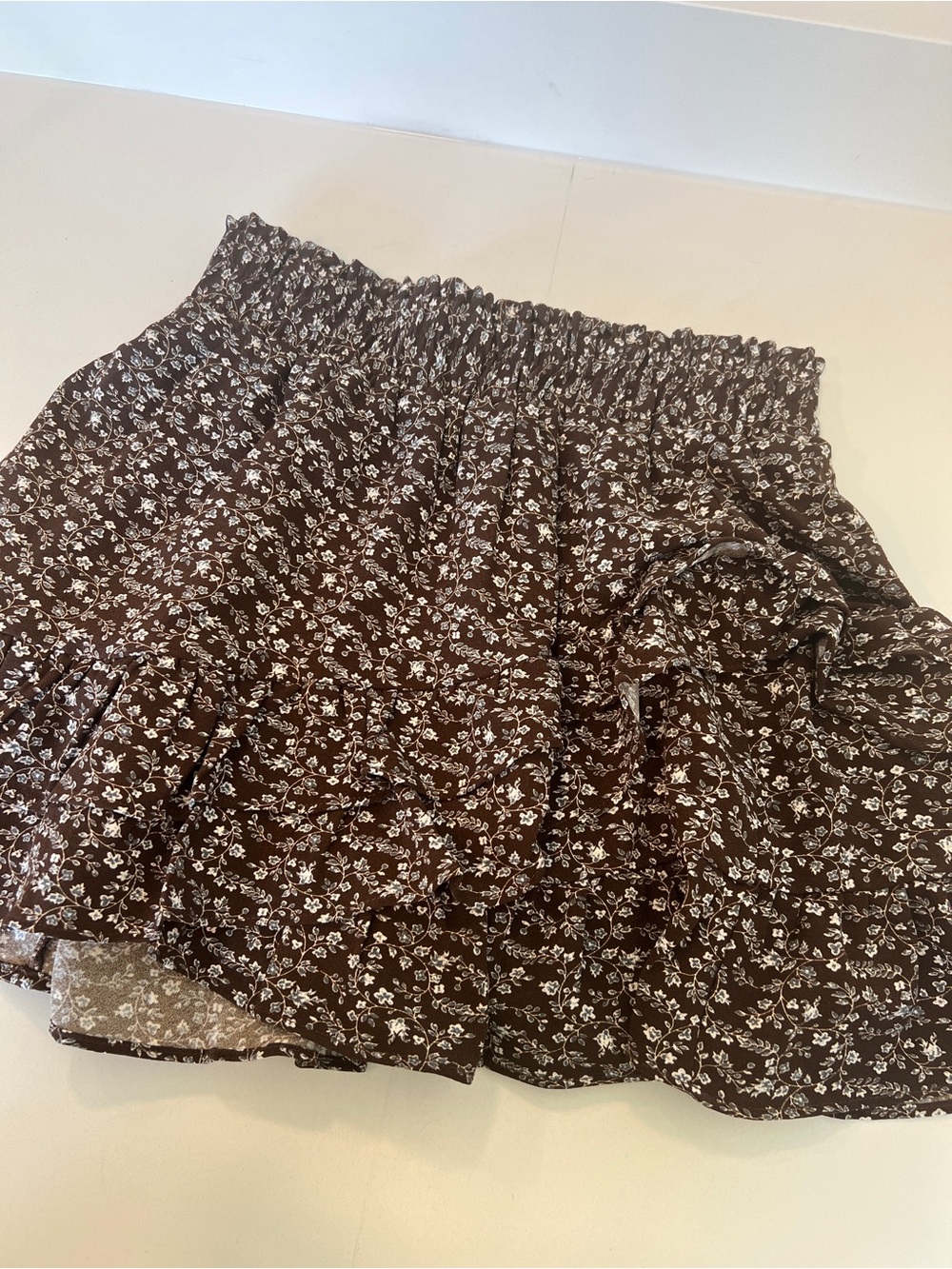 Altered State Brown Floral Smocked-Waist Mini Skirt
